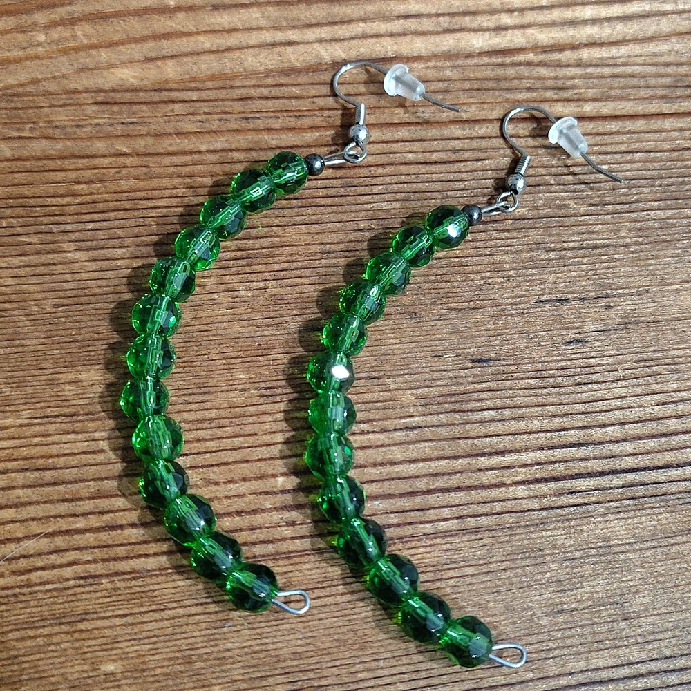 *5 For $20***Ladies Green Clear Long Clear Beaded Dangle Earrings, Handmade